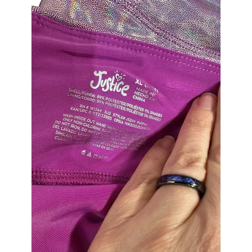 justice‎ girls purple shiny glitter purple dance gym shorts size XL 16 18